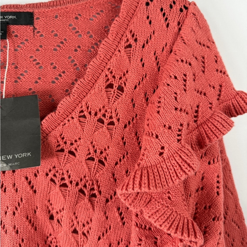 Marc New York Coral Knit Long Sleeve Ruffle Sweater Large NWT - Picture 4 of 7